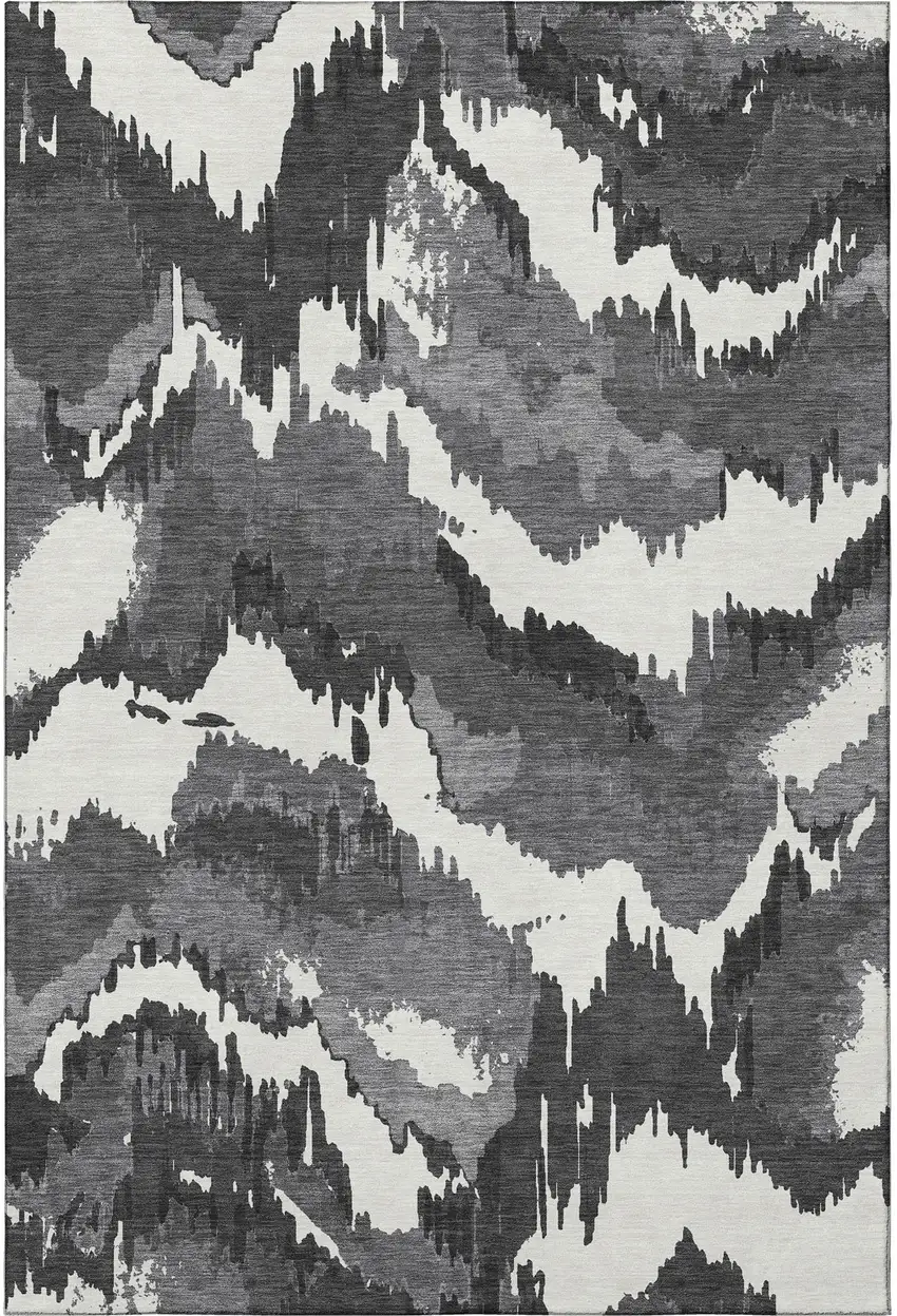 Black And Ivory Abstract Washable Area Rug With UV Protection Photo 5