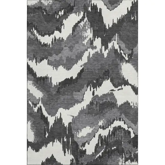Black And Ivory Abstract Washable Area Rug With UV Protection Photo 2