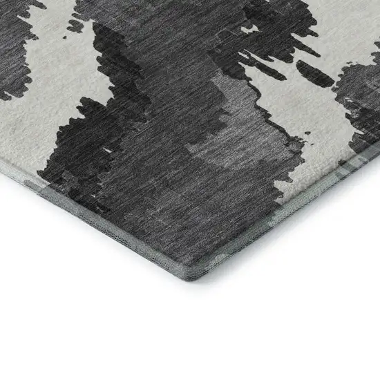 Black And Ivory Abstract Washable Area Rug With UV Protection Photo 4
