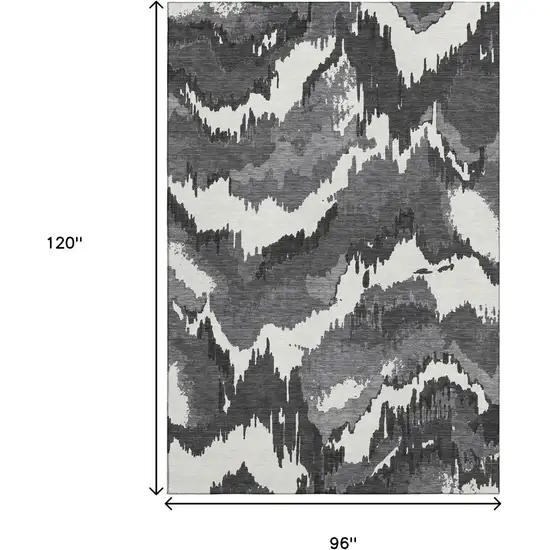 Black And Ivory Abstract Washable Area Rug With UV Protection Photo 6