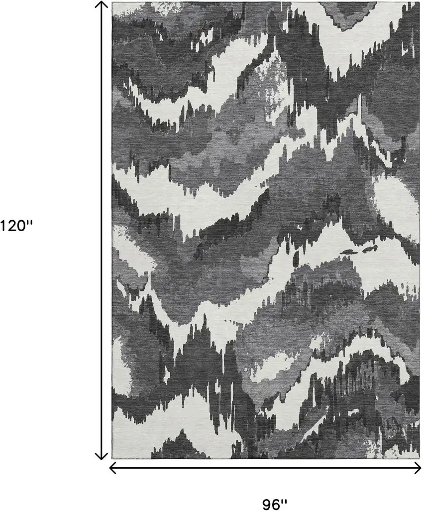 Black And Ivory Abstract Washable Area Rug With UV Protection Photo 6