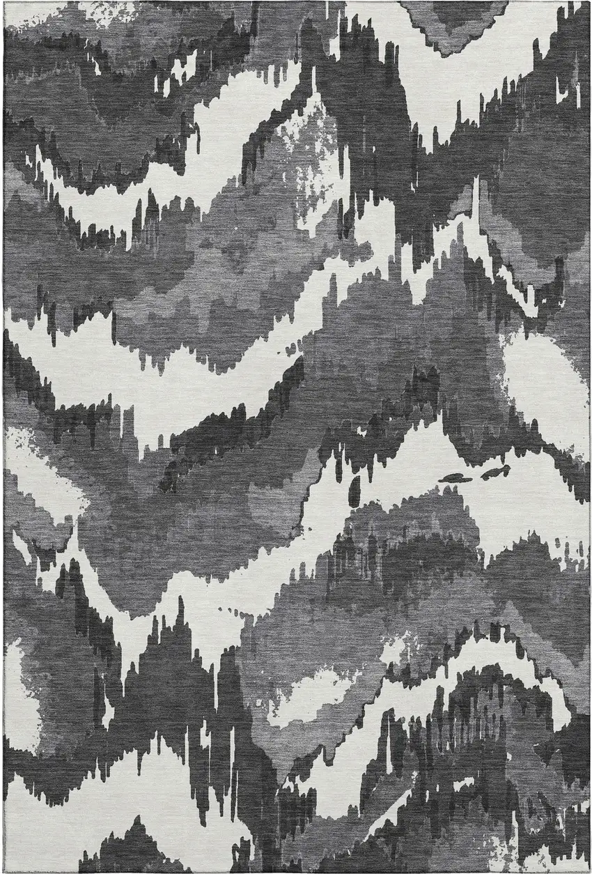 Black And Ivory Abstract Washable Area Rug With UV Protection Photo 2