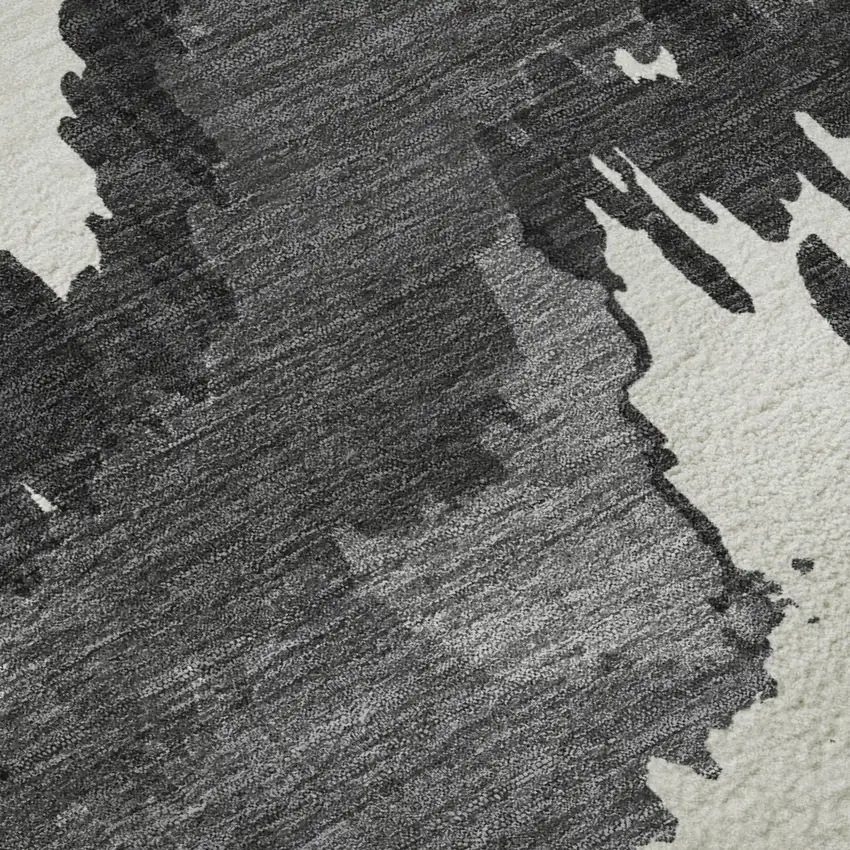 Black And Ivory Abstract Washable Area Rug With UV Protection Photo 9