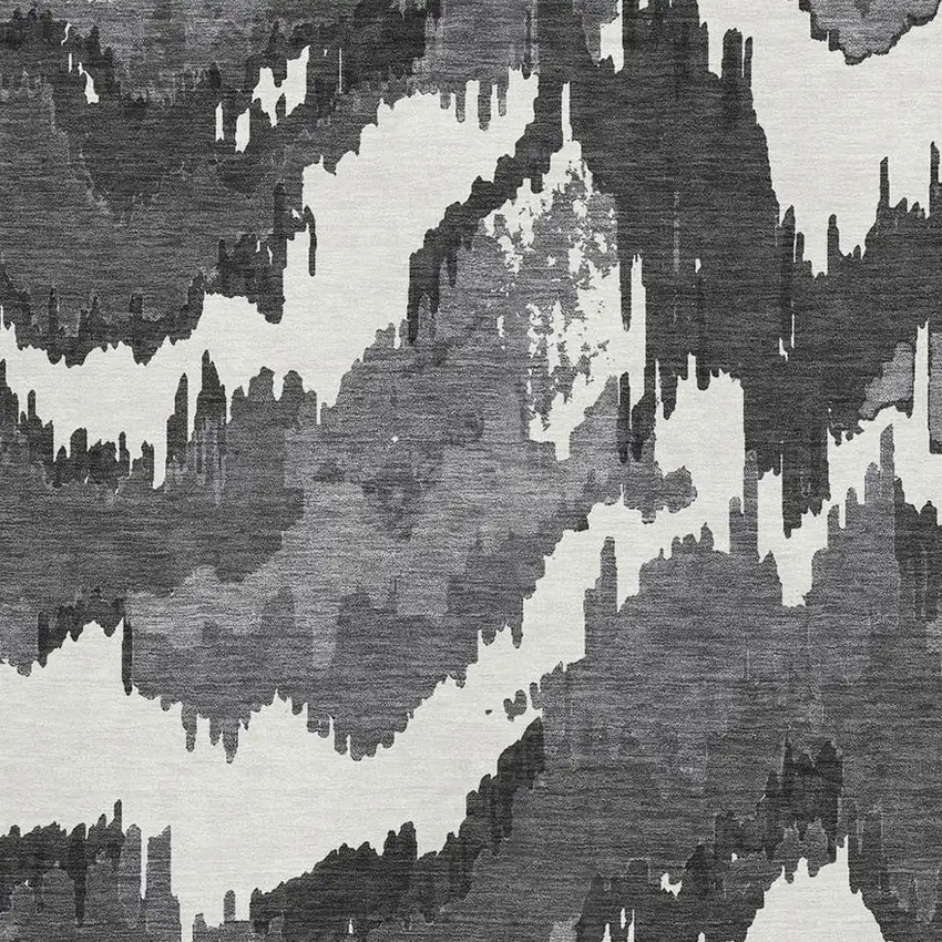 Black And Ivory Abstract Washable Area Rug With UV Protection Photo 4