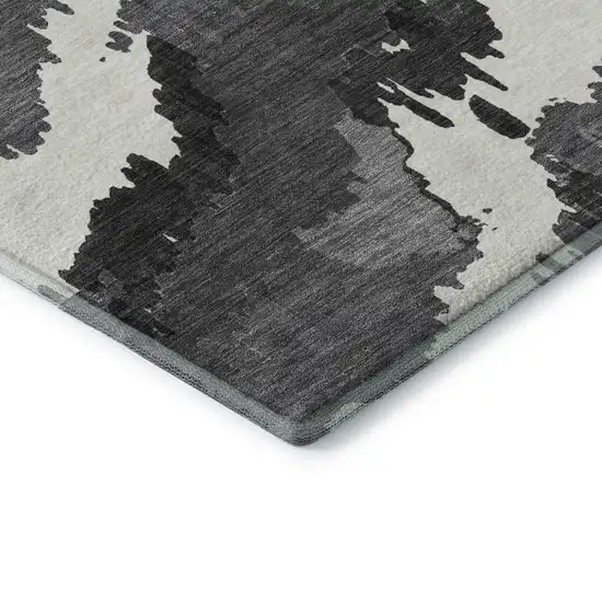Black And Ivory Abstract Washable Area Rug With UV Protection Photo 7