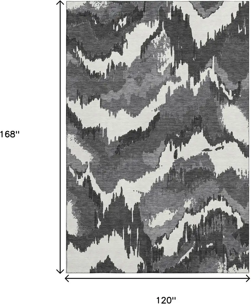 Black And Ivory Abstract Washable Area Rug With UV Protection Photo 3
