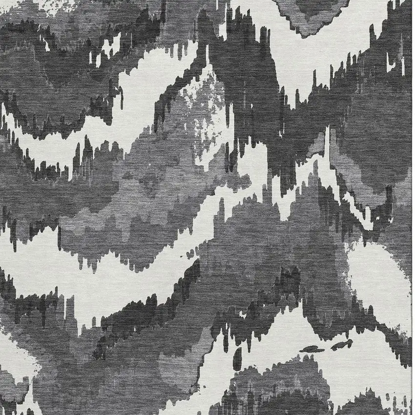Black And Ivory Abstract Washable Area Rug With UV Protection Photo 3