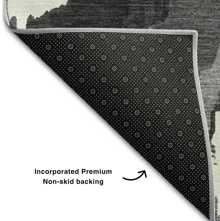 Black And Ivory Abstract Washable Area Rug With UV Protection Photo 6