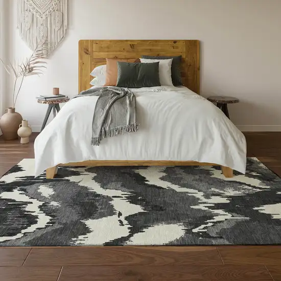 Black And Ivory Abstract Washable Area Rug With UV Protection Photo 5