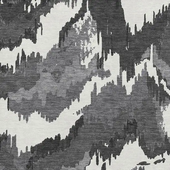 Black And Ivory Abstract Washable Area Rug With UV Protection Photo 4