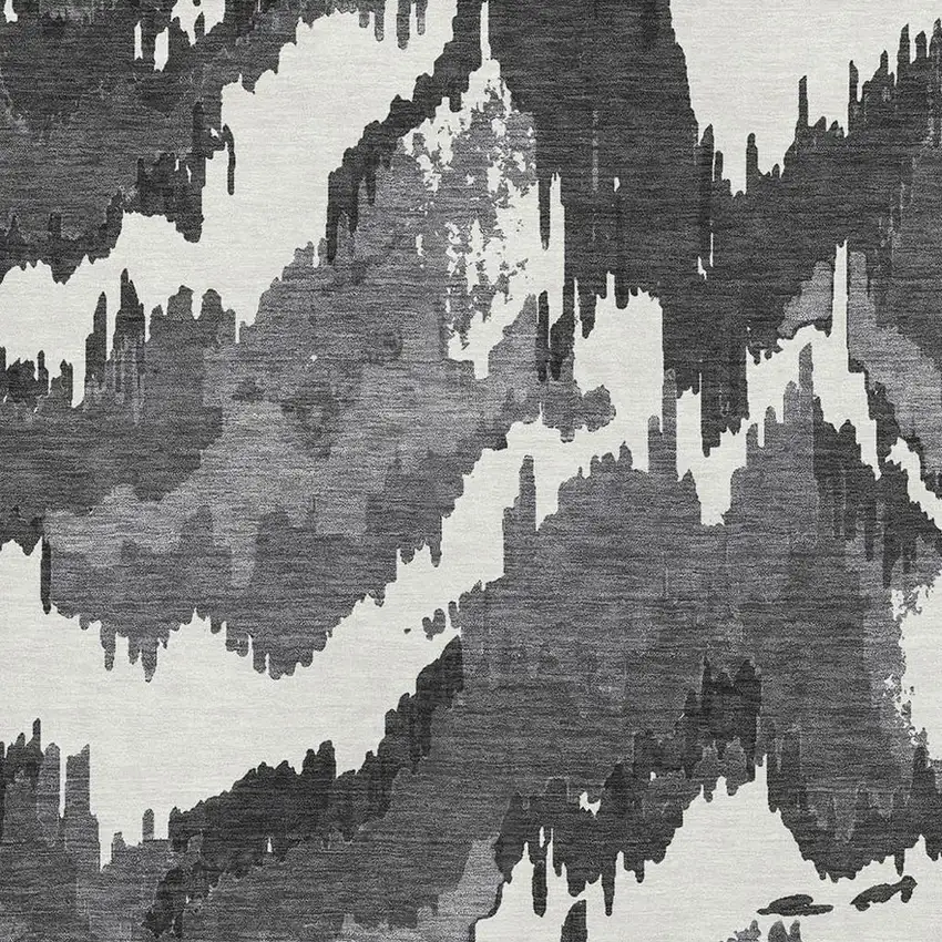 Black And Ivory Abstract Washable Area Rug With UV Protection Photo 4