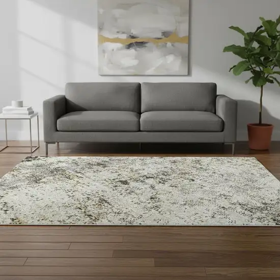 Black And Ivory Abstract Washable Area Rug With UV Protection Photo 2