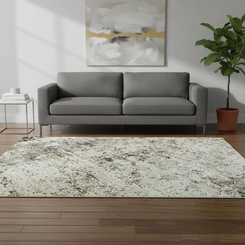 Black And Ivory Abstract Washable Area Rug With UV Protection Photo 2