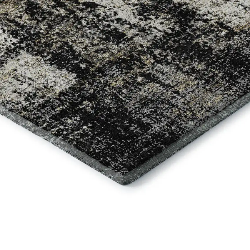 Black And Ivory Abstract Washable Area Rug With UV Protection Photo 8