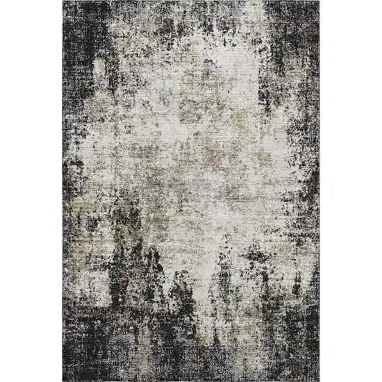 Black And Ivory Abstract Washable Area Rug With UV Protection Photo 6