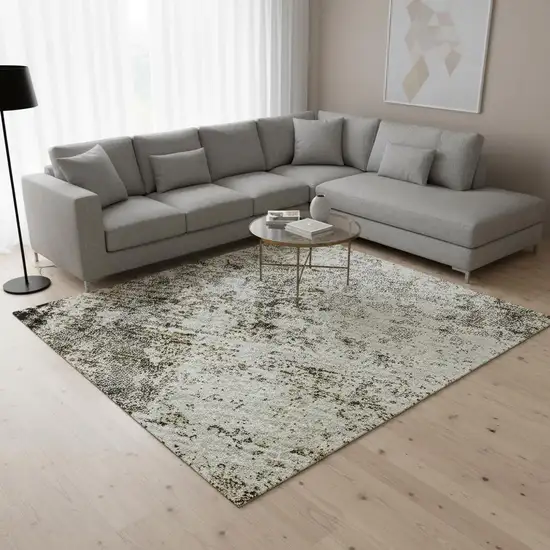 Black And Ivory Abstract Washable Area Rug With UV Protection Photo 2