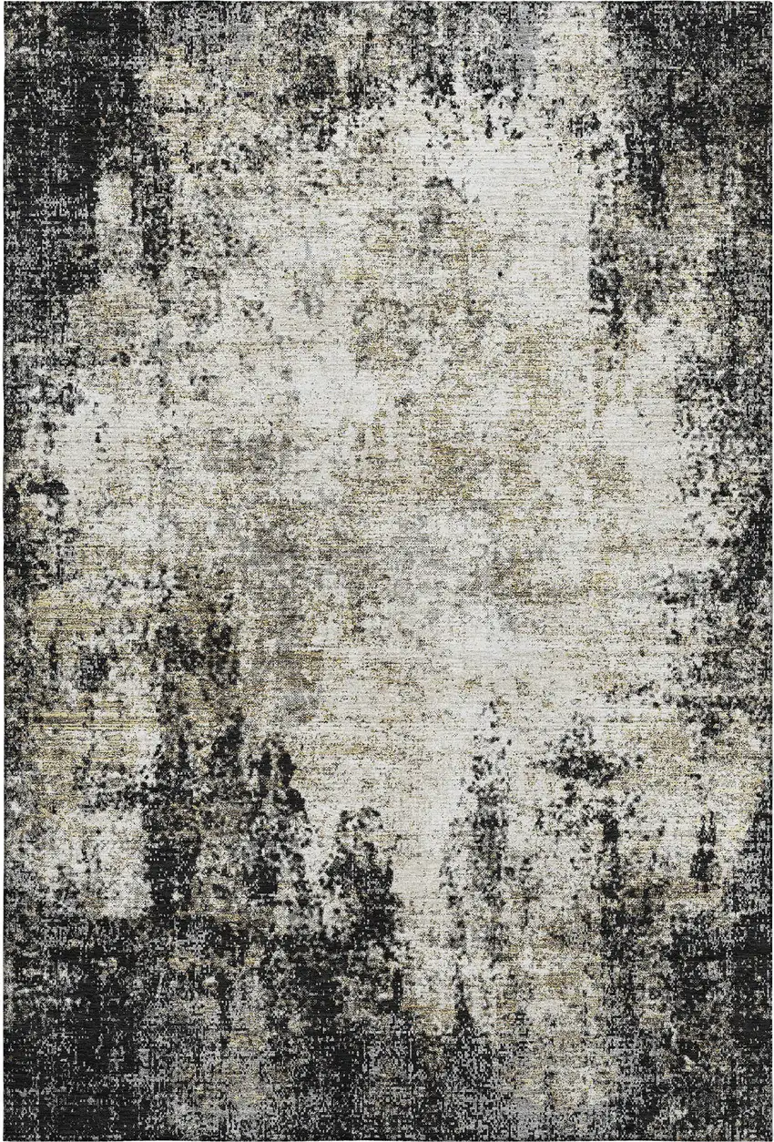 Black And Ivory Abstract Washable Area Rug With UV Protection Photo 6