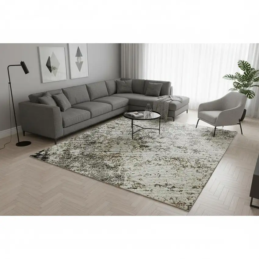 Black And Ivory Abstract Washable Area Rug With UV Protection Photo 2