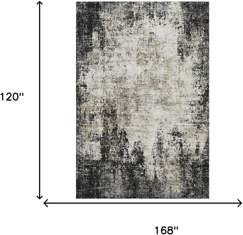 Black And Ivory Abstract Washable Area Rug With UV Protection Photo 9