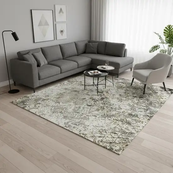 Black And Ivory Abstract Washable Area Rug With UV Protection Photo 2