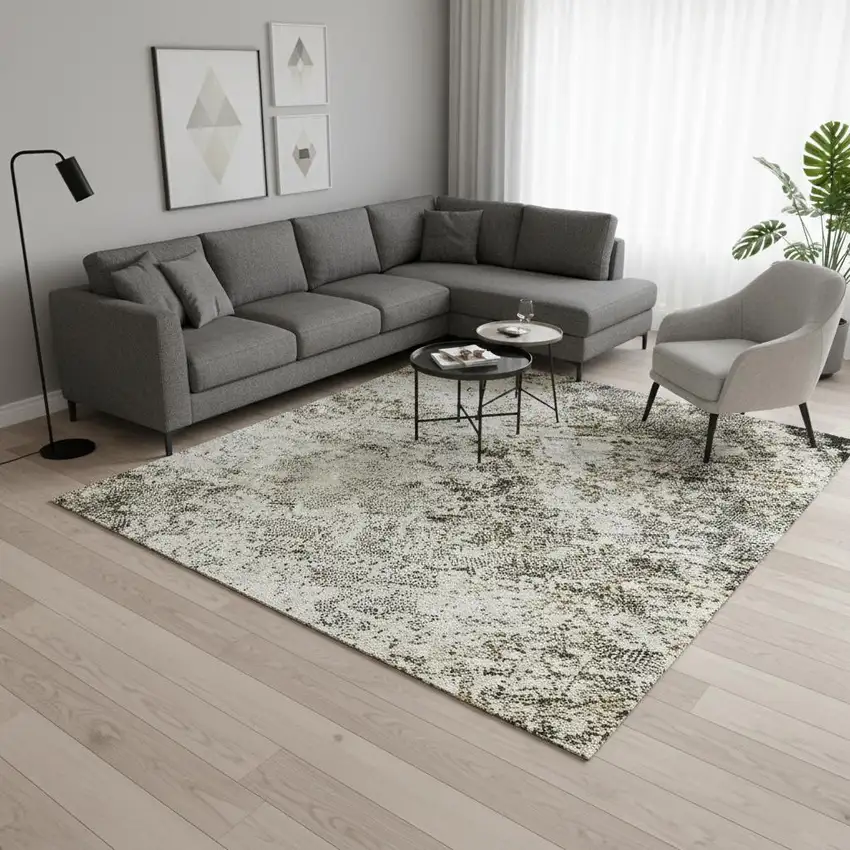 Black And Ivory Abstract Washable Area Rug With UV Protection Photo 2