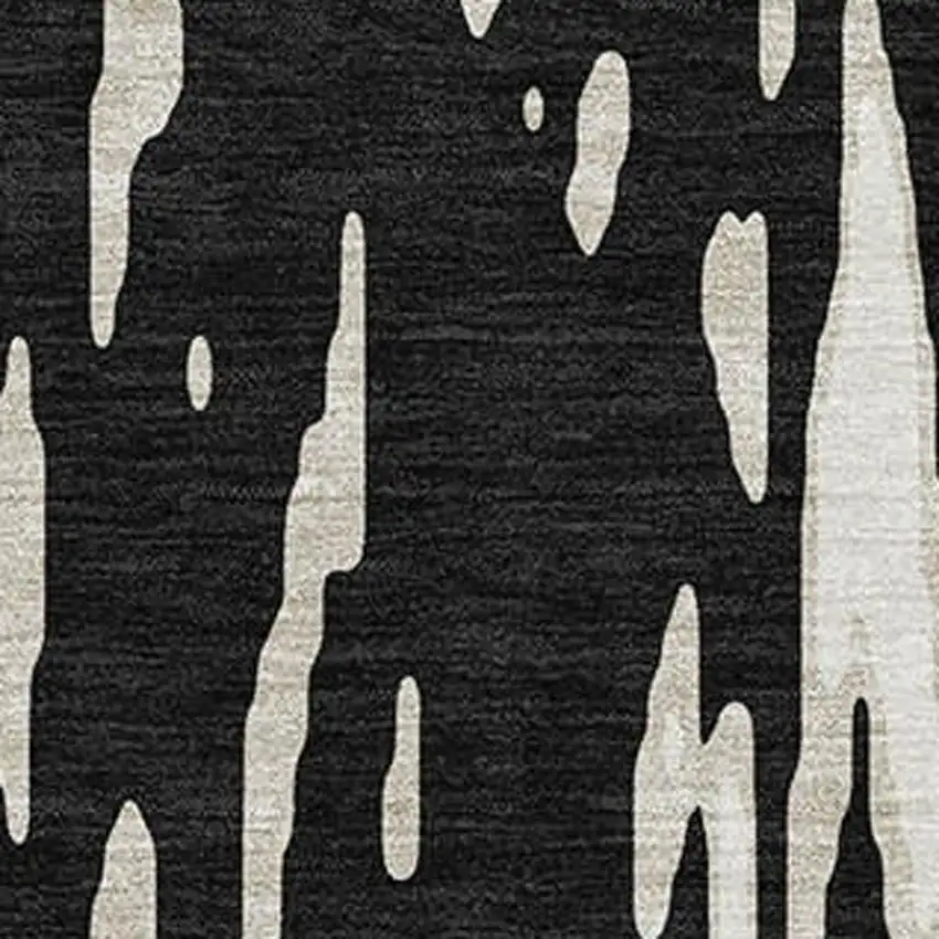 Black And Ivory Abstract Washable Area Rug With UV Protection Photo 3