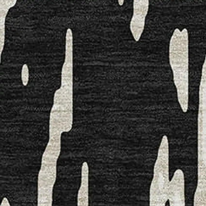 Black And Ivory Abstract Washable Area Rug With UV Protection Photo 2