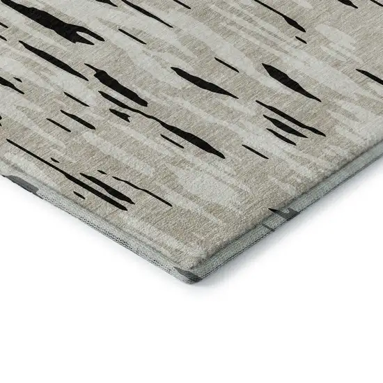 Black And Ivory Abstract Washable Area Rug With UV Protection Photo 7