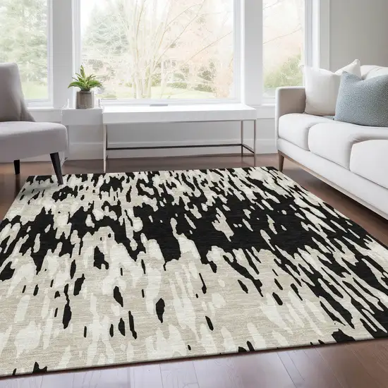 Black And Ivory Abstract Washable Area Rug With UV Protection Photo 5