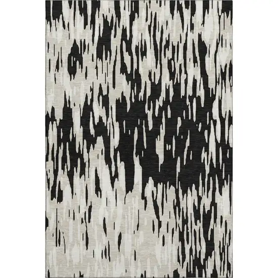 Black And Ivory Abstract Washable Area Rug With UV Protection Photo 1