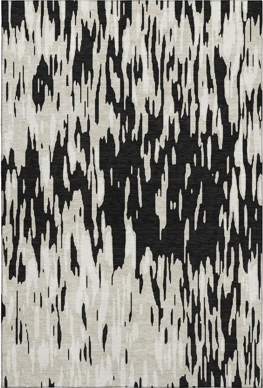 Black And Ivory Abstract Washable Area Rug With UV Protection Photo 1