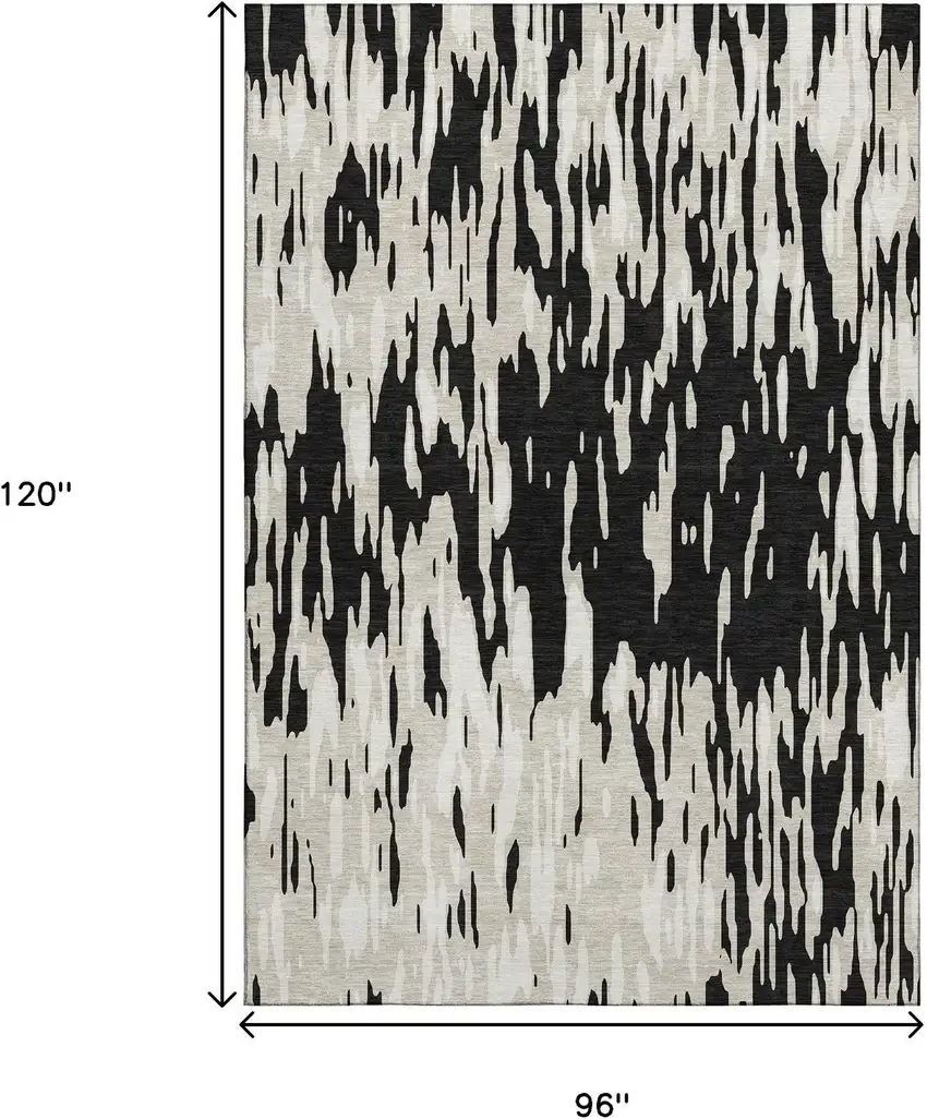 Black And Ivory Abstract Washable Area Rug With UV Protection Photo 9
