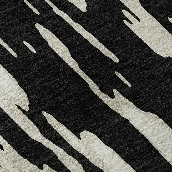 Black And Ivory Abstract Washable Area Rug With UV Protection Photo 8