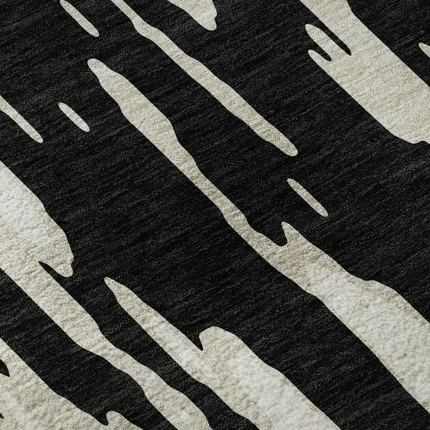 Black And Ivory Abstract Washable Area Rug With UV Protection Photo 8