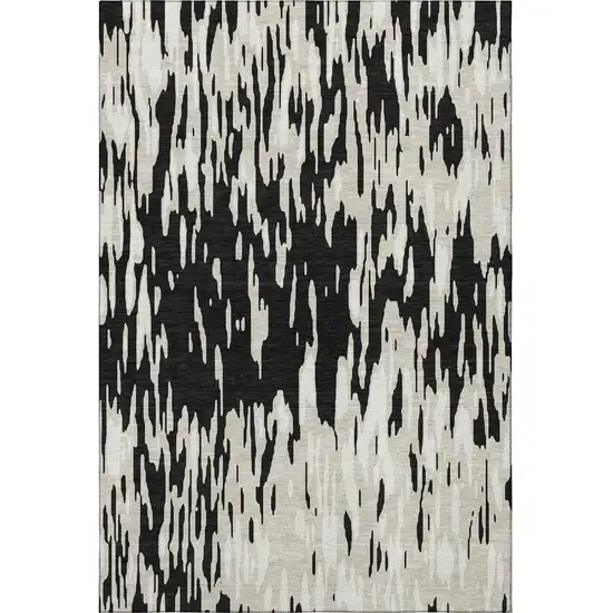 Black And Ivory Abstract Washable Area Rug With UV Protection Photo 2