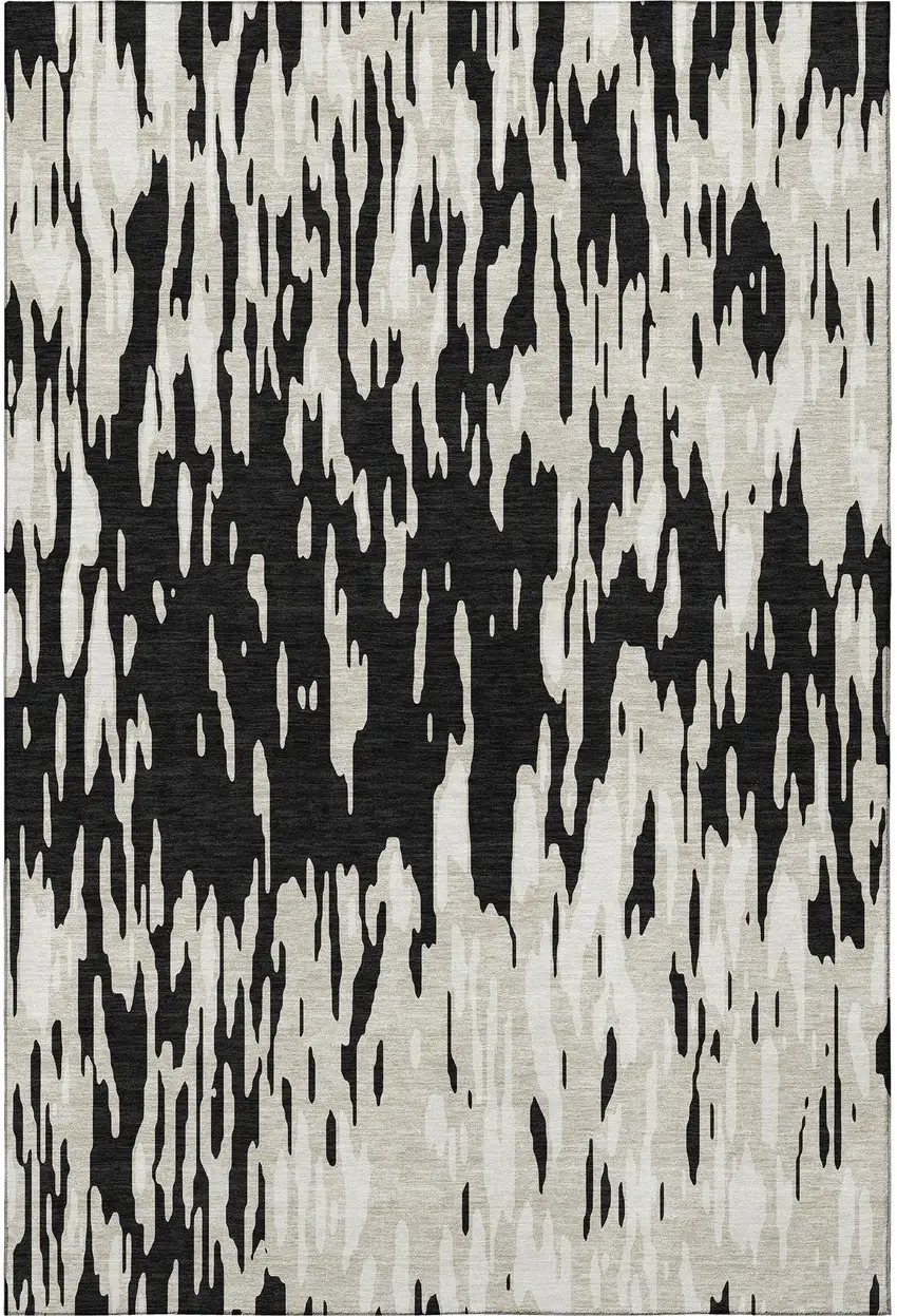 Black And Ivory Abstract Washable Area Rug With UV Protection Photo 2