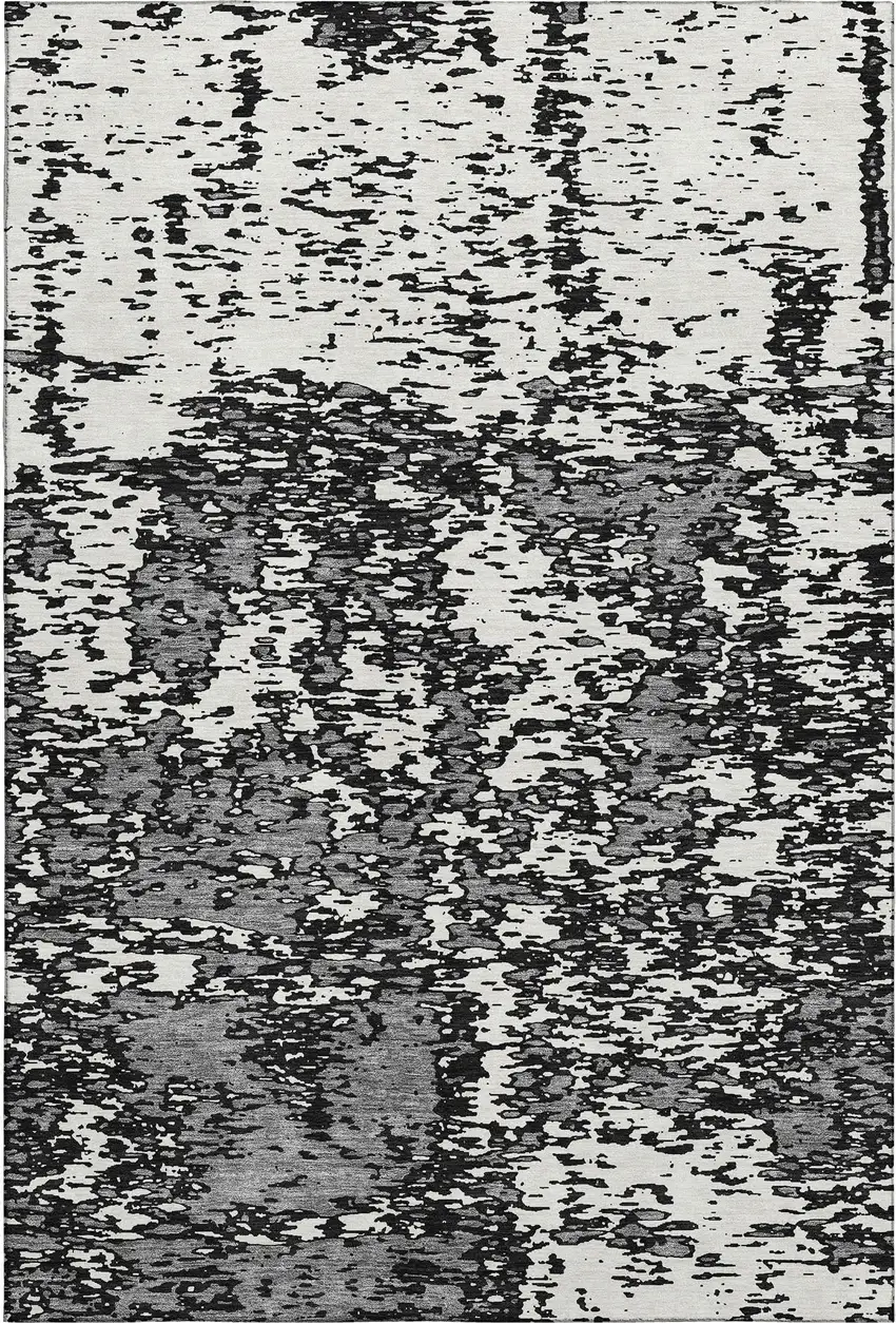 Black And Ivory Abstract Washable Area Rug With UV Protection Photo 1