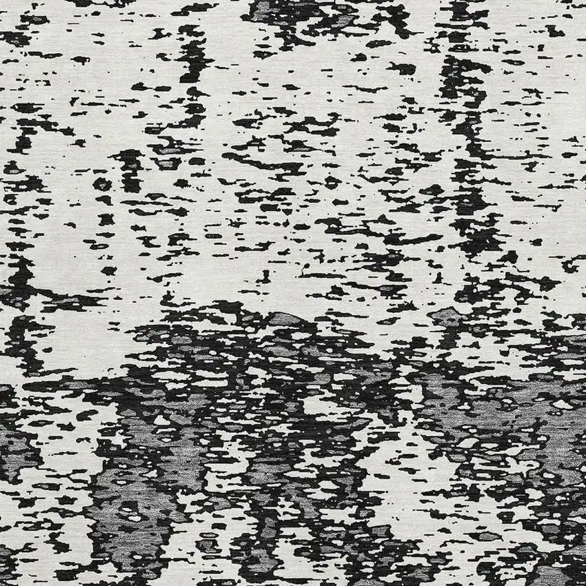 Black And Ivory Abstract Washable Area Rug With UV Protection Photo 2