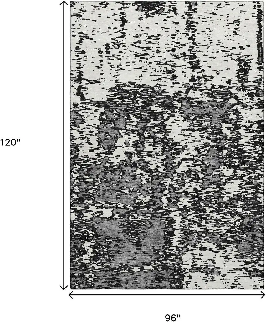 Black And Ivory Abstract Washable Area Rug With UV Protection Photo 9