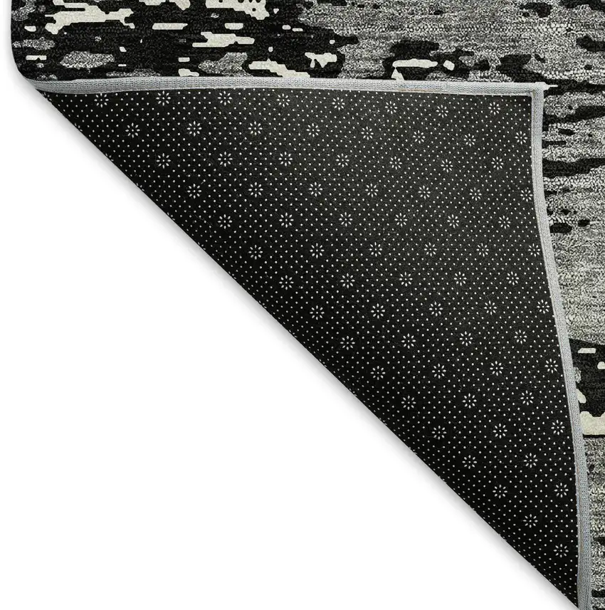 Black And Ivory Abstract Washable Area Rug With UV Protection Photo 7