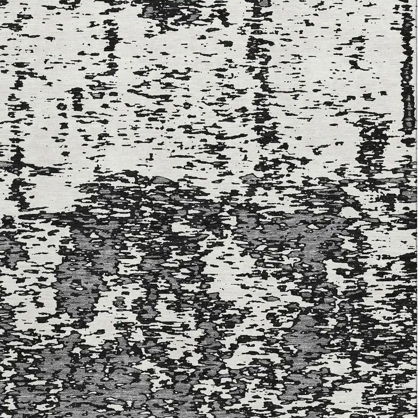 Black And Ivory Abstract Washable Area Rug With UV Protection Photo 2