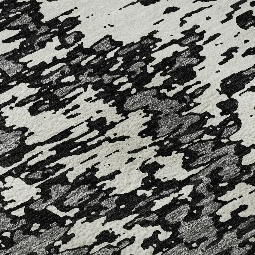 Black And Ivory Abstract Washable Area Rug With UV Protection Photo 9