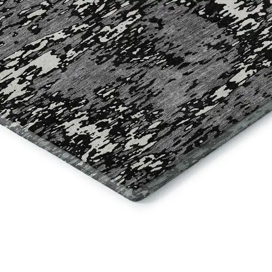 Black And Ivory Abstract Washable Area Rug With UV Protection Photo 7