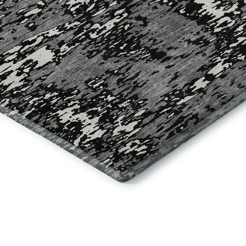 Black And Ivory Abstract Washable Area Rug With UV Protection Photo 7