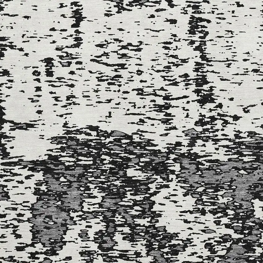 Black And Ivory Abstract Washable Area Rug With UV Protection Photo 2