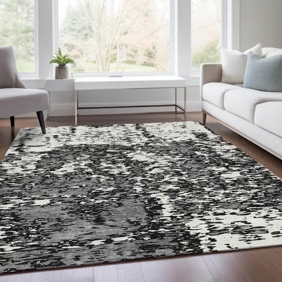 Black And Ivory Abstract Washable Area Rug With UV Protection Photo 5