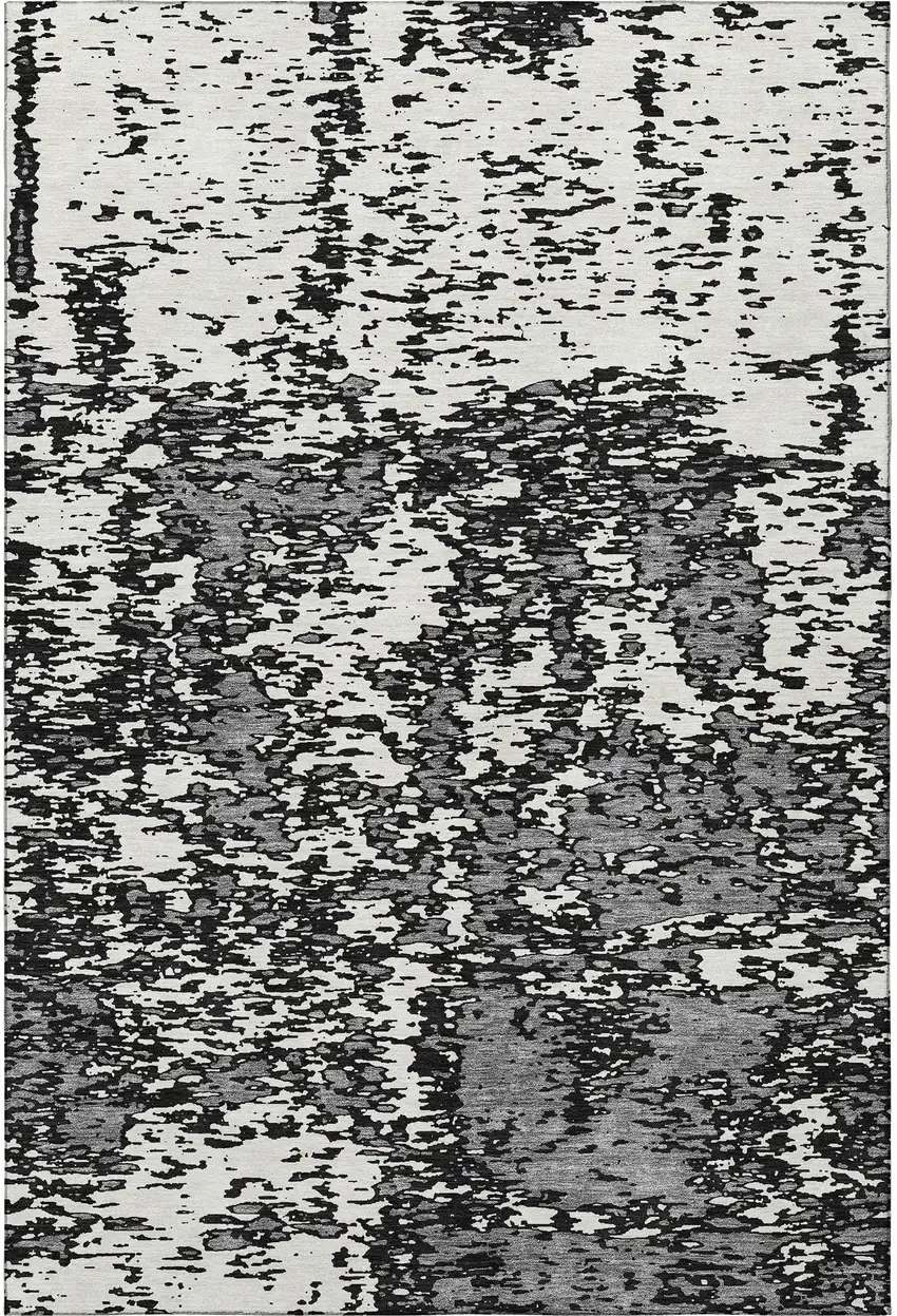 Black And Ivory Abstract Washable Area Rug With UV Protection Photo 3