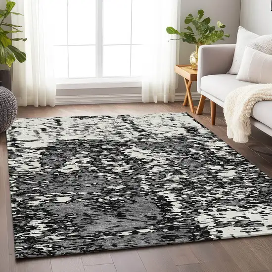 Black And Ivory Abstract Washable Area Rug With UV Protection Photo 5