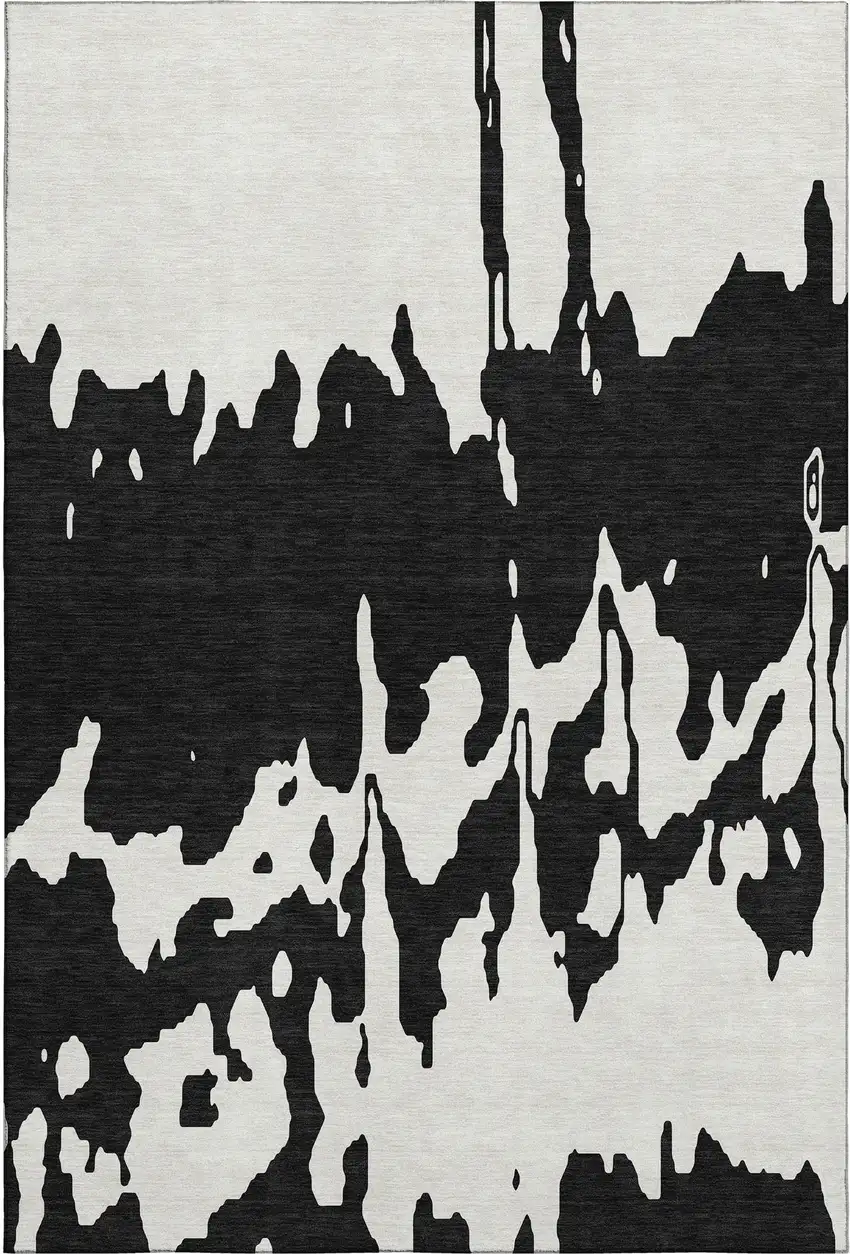Black And Ivory Abstract Washable Area Rug With UV Protection Photo 5