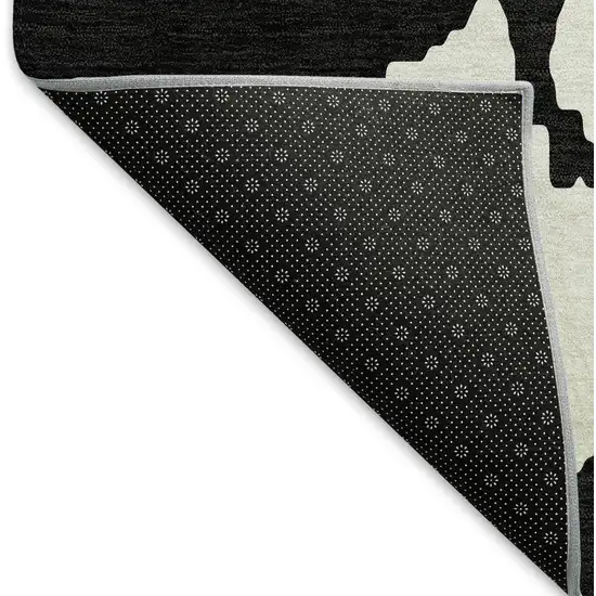 Black And Ivory Abstract Washable Area Rug With UV Protection Photo 6
